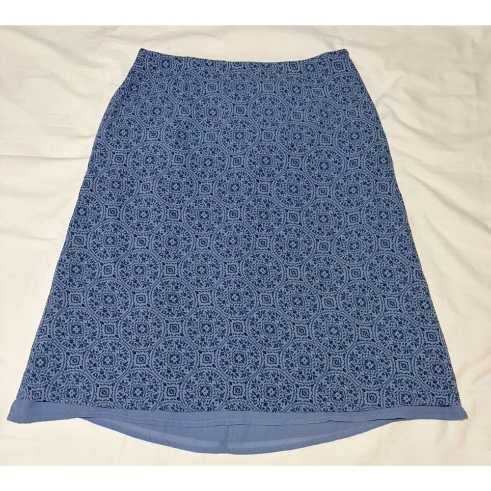 Talbots Blue Geometric Medallion 100% Silk Skirt A-line Lined
